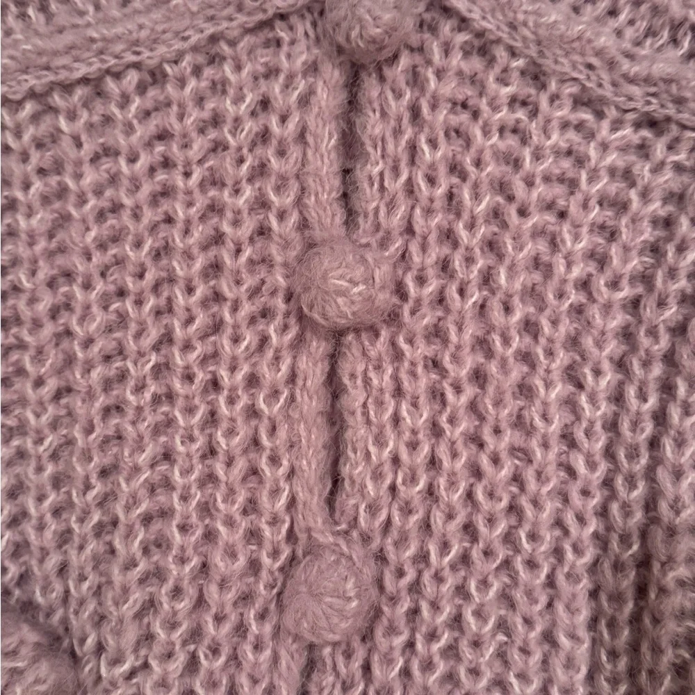 All in Favor Shaker Stitch Crop Knit V-Neck Cardigan Lavender‎